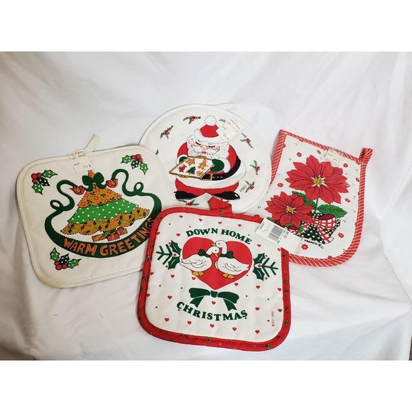 Vintage Christmas Pot Holders NOS Set of 4 - Picture 1 of 6